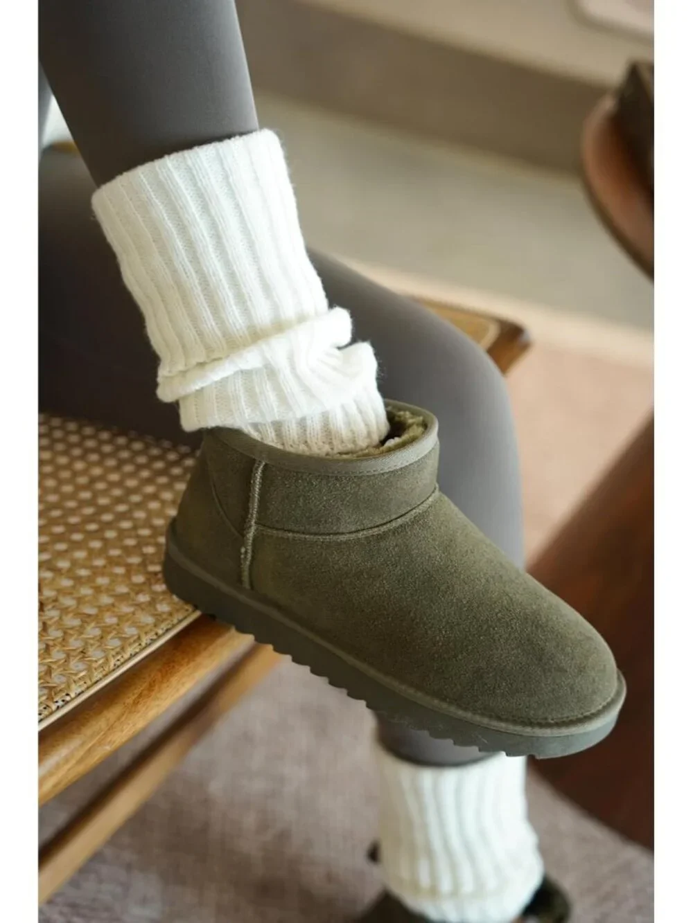 Womens Olive Suede Cloud Water Resistant Genuine Leather Comfortable Ankle Boots